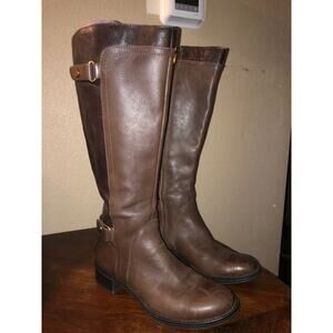 Franco Sarto Edgy Cowgirl Cowboy Brown Leather "Crash" Knee High Boots 7.5M